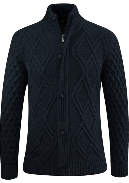 Erkek Kalın Örgü Triko Hırka Düğmeli ve Fermuarlı Cepli Klasik Kalıp - 5248M