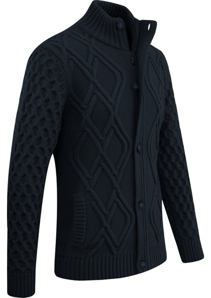 Erkek Kalın Örgü Triko Hırka Düğmeli ve Fermuarlı Cepli Klasik Kalıp - 5248M fiyatları