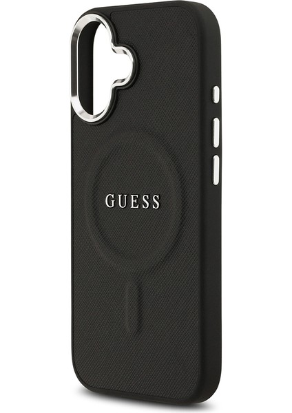 iPhone 17 Uyumlu Kılıf Guess Lisanslı M-Safe Şarj Özellikli Klasik Yazı Logolu Pu Deri Kapak Siyah