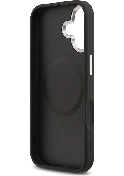 iPhone 17 Uyumlu Kılıf Guess Lisanslı M-Safe Şarj Özellikli Klasik Yazı Logolu Pu Deri Kapak Siyah