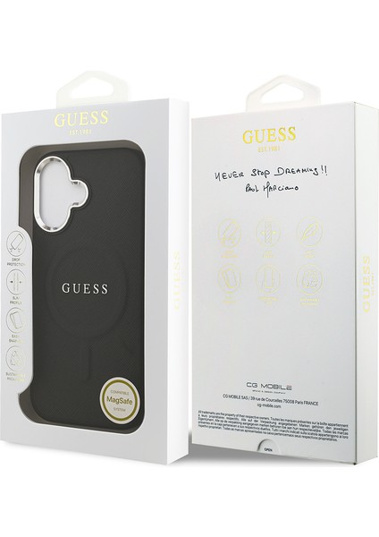 iPhone 17 Uyumlu Kılıf Guess Lisanslı M-Safe Şarj Özellikli Klasik Yazı Logolu Pu Deri Kapak Siyah