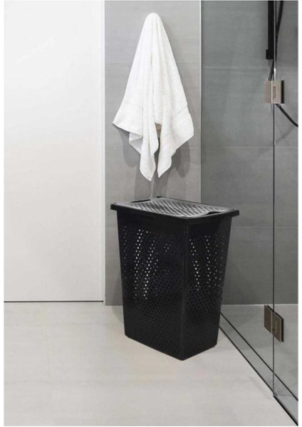 Siyah Lüks Kapaklı Çamaşır Sepeti – Modern ve Şık Tasarım