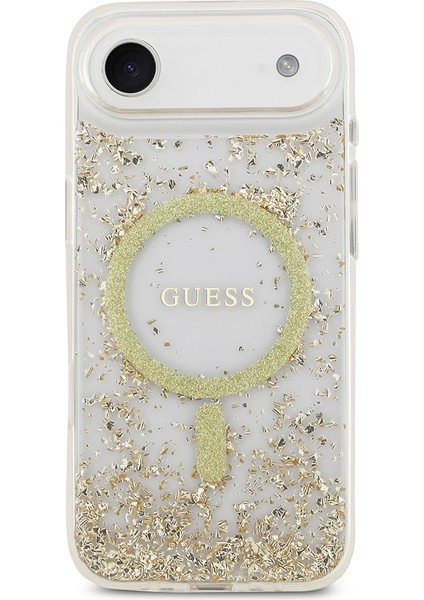 iPhone 17 Air Uyumlu Kılıf Guess Lisanslı M-Safe Şarj Özellikli Transparan Resin Bottom Kapak Gold modelleri