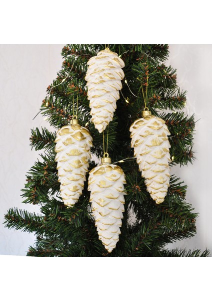 14 cm Yılbaşı Ağaç Süsü Kozalak 4lü Pvc Kutulu