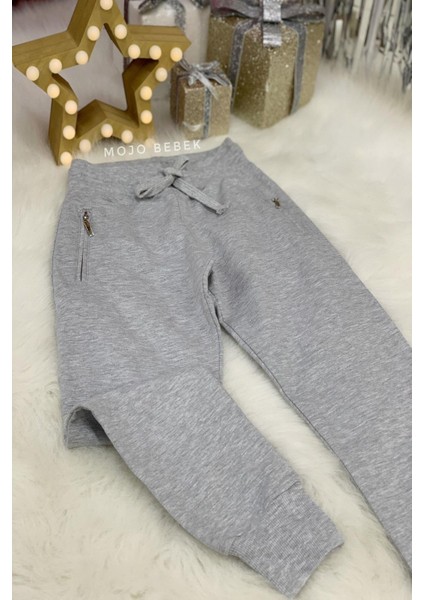 Erkek Çocuk Fermuarlı Cepli Eşofman Altı 04100 Gri