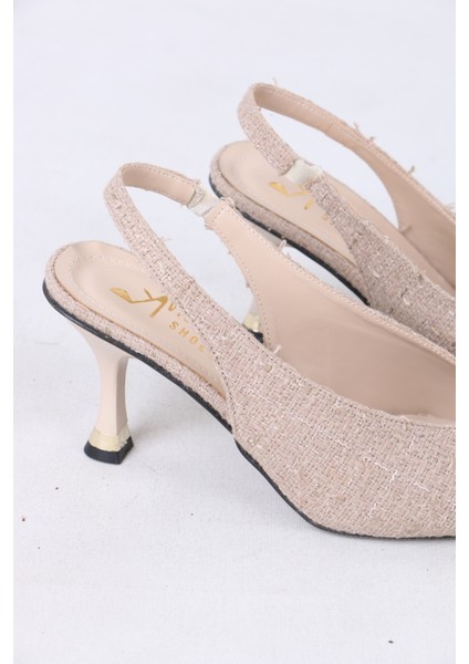 Altın Düğme Detaylı Slingback Topuklu Kadın Ayakkabı fırsatları