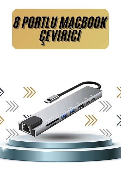 8 Portlu Macbook Çevirici Type C Hub Sd Tf USB Çoğaltıcı Ethernet fiyatları