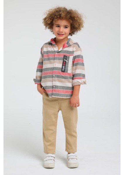 Mojo Erkek Çocuk Katlamalı Kol Kapüşonlu Keten Gömlek 23118 Gri