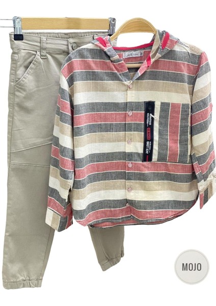 Mojo Erkek Çocuk Katlamalı Kol Kapüşonlu Keten Gömlek 23118 Gri