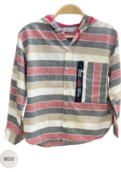 Mojo Erkek Çocuk Katlamalı Kol Kapüşonlu Keten Gömlek 23118 Gri