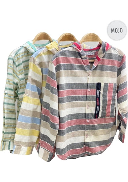 Mojo Erkek Çocuk Katlamalı Kol Kapüşonlu Keten Gömlek 23118 Gri