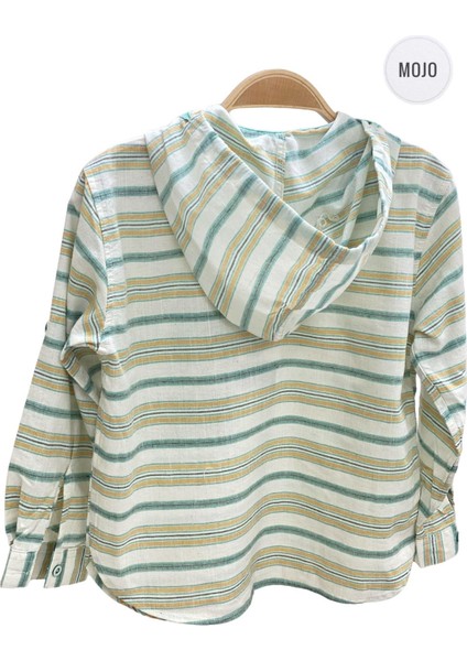 Mojo Erkek Çocuk Katlamalı Kol Kapüşonlu Keten Gömlek 23118 Mint