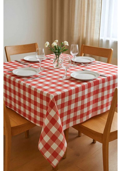 Fiber Kareli Masa Örtüsü Sofra Bezi Ekose Desen 160X160 cm Kırmızı fiyatları