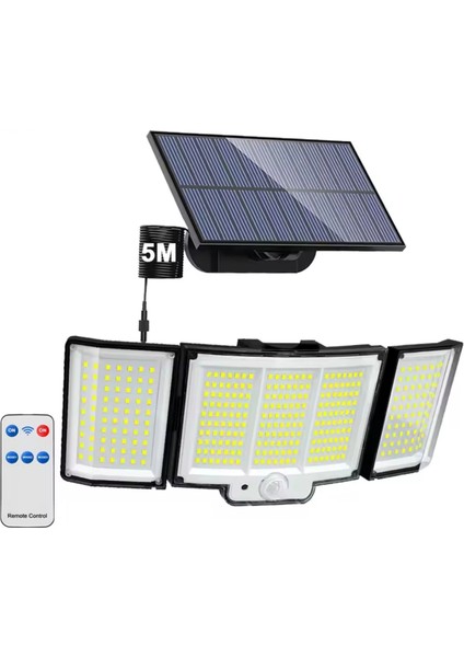 348 LED Güneş Enerjili Dış Mekan Duvar Lambası IP65 Pır Hareket Sensörü 3 Mod 5m Kablo