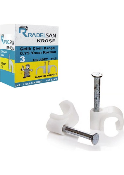 Kroşe 3 Numara Çelik Çivili (100 Adet) Radelsan