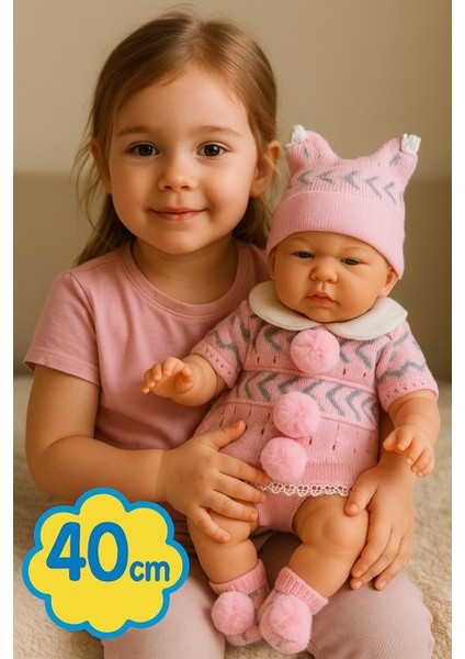 Gerçek Görünümlü Pembe Elbiseli 40 cm Dayanıklı Kolay Temizlenir Kız Çocukları Için Hediye Bebek