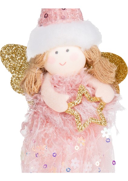 Yılbaşı Süsü, Peri Figürü, Gold-Pembe - Asmalı, Sarkan Ayaklı, Payetl fiyatları