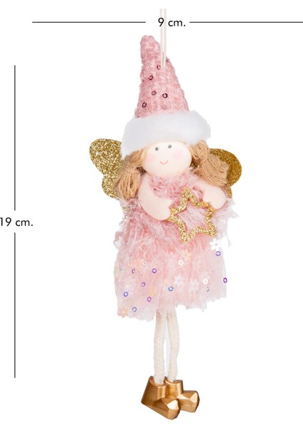 Yılbaşı Süsü, Peri Figürü, Gold-Pembe - Asmalı, Sarkan Ayaklı, Payetl modelleri
