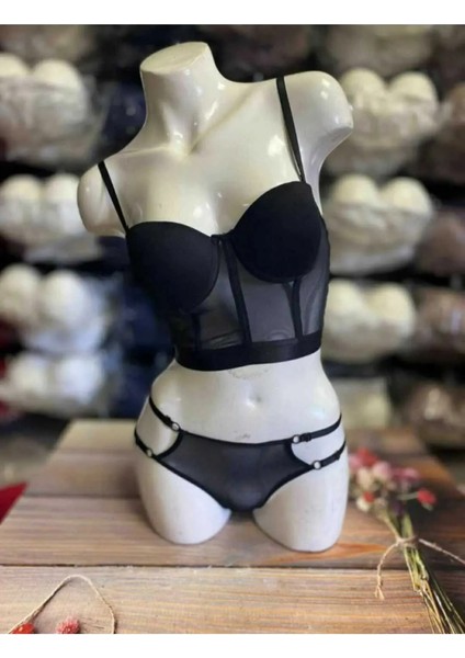 BALENLİ KORSE MODEL TÜL DETAYLI BÜSTİYER DOLGULU İÇ ÇAMAŞIR TAKIMI