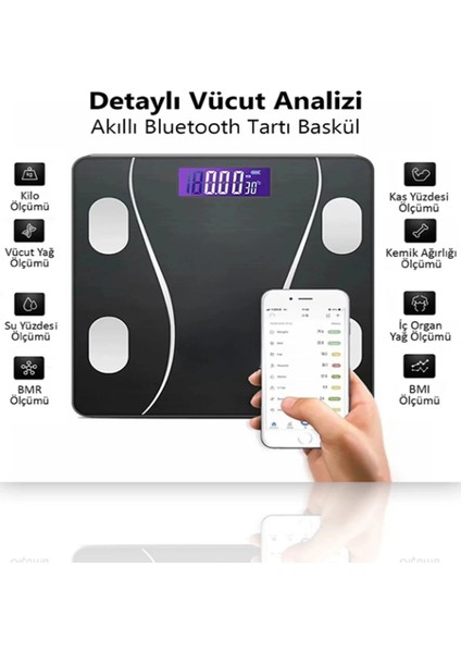 Dijital Baskül Yağ Su Kas Vücut Kitle Endeksi Kilo Ölçer Pilli Bluetoothlu fırsatları