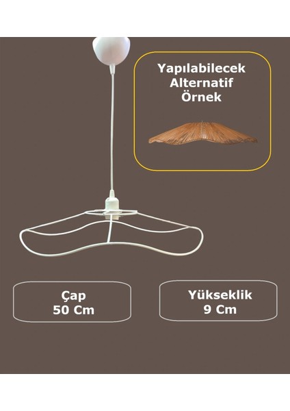Papatya Avize Teli , Iskeleti 50X10 cm Beyaz Statik Boyalı (Duy Takımı Dahil)