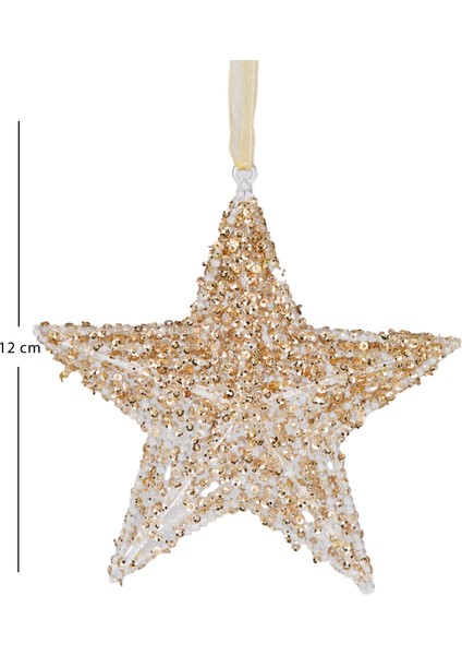 Yılbaşı Süsü, Yıldız, Gold-Beyaz - Asmalı, Akrilik Cam, Payetli, Bonc modelleri