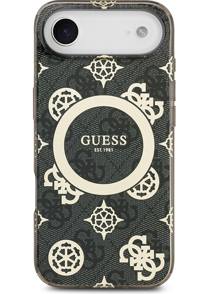 iPhone 17 Air Uyumlu Kılıf Guess Lisanslı M-Safeli Iml Peony ve 4g Desenli Klasik Logolu Kapak Siyah modelleri