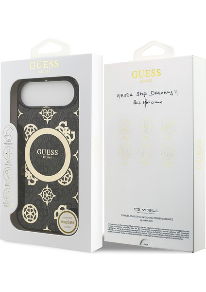 iPhone 17 Air Uyumlu Kılıf Guess Lisanslı M-Safeli Iml Peony ve 4g Desenli Klasik Logolu Kapak Siyah