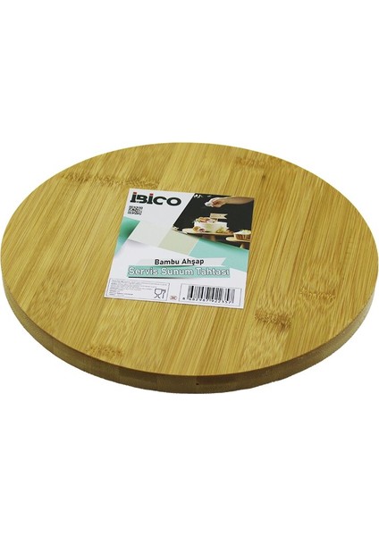 Yuvarlak=24.5cm Ayaklı= 4cm Düz Yüzey Ahşap Bambu Sunum Tepsisi - Mini Sofra (4172)