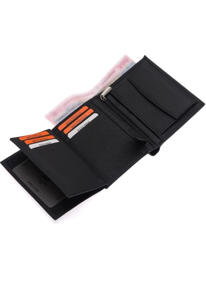 Hakiki Deri Kağıt Para ve Bozuk Para Bölmeli Fermuarlı Unisex Cüzdan - Siyah modelleri