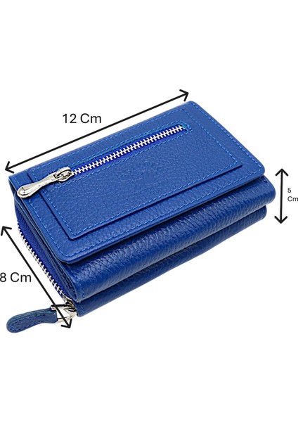 Saxa Kağıt Para ve Bol Kart Bölmeli Hakiki Deri Kadın Kartlık Cüzdan - Saks Mavi