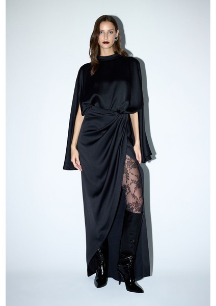 Pileli Asimetrik Etek Siyah 12745955000