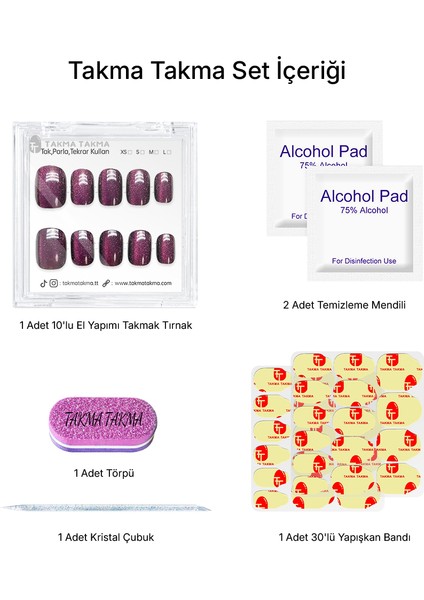 10'lu Mor Kısa Yuvarlak TT1163 Tekrar Kullanılabilir El Yapımı Protez Takma Tırnak - Mor-S fiyatları