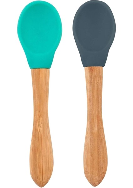 Bambu Saplı Silikon Mama Kaşığı 2li Aqua Green Deep Blue