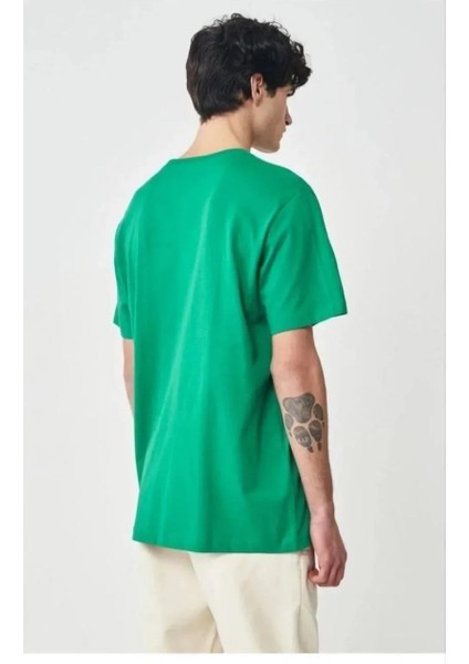 Unisex Düz Biskilet Yaka Oversize T-Shirt - Yeşil fiyatları