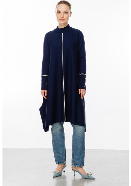 Önü Simli Şerit Detaylı Triko Elbise-Lacı fiyatları