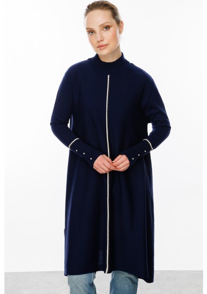 Önü Simli Şerit Detaylı Triko Elbise-Lacı fırsatları