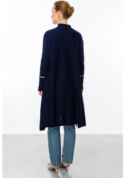 Önü Simli Şerit Detaylı Triko Elbise-Lacı