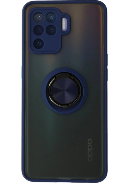 Oppo Reno 5 Lite Kılıf Montreal Yüzüklü Silikon Kapak - Lacivert (K95)