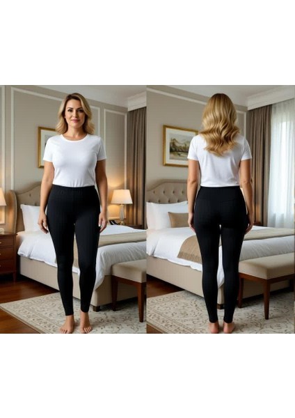 Kadın Pamuklu Büyük Beden Siyah Renk Lastikli Bel Tayt BB2036