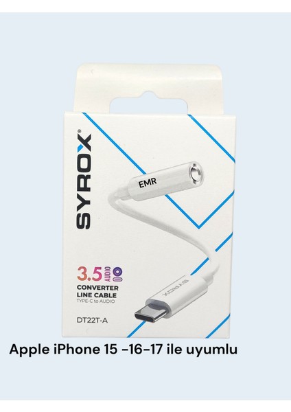 iphone Typc 15+ 15 promax 16+17 ile Uyumlu Kulaklık Çevirici Aux 3.5mm Dönüştürücü Adaptör Type-C ile Uyumlu 1 Adet