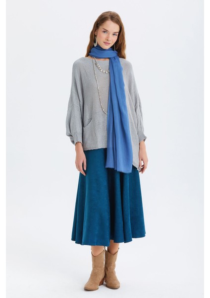 Salaş Asimetrik Uzun Bohem Tarz Triko Bluz Gri modelleri