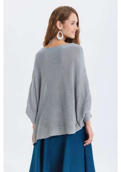Salaş Asimetrik Uzun Bohem Tarz Triko Bluz Gri indirimleri