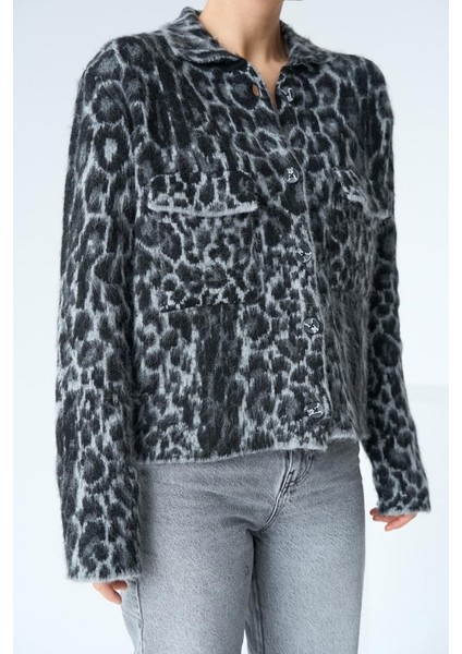 Leopar Desen Jakarlı Hırka - Siyah-Açık Gri fiyatları