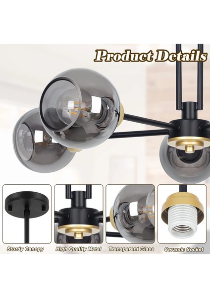 Globe Küre Siyah 5'li Sarkıt Avize indirimleri