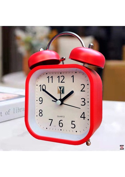 Metal Kare Tasarımlı Işıklı Masa Saati Alarmlı Çalar Saat Kırmızı