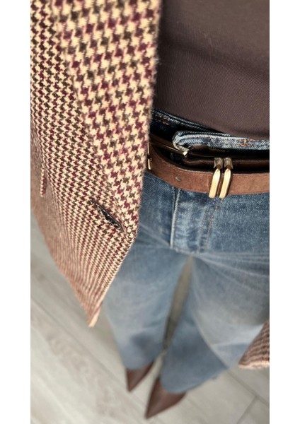 Kahve Kazayağı Tek Düğme Blazer Ceket fırsatları