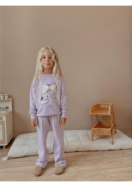 3-10 Yaş Kız Fiyonklu Eşofman Takım- 9024300 - Lila