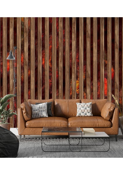 Taş ve Ahşap Lambri Desenli Isı ve Ses Yalıtımlı Sağlıklı Tekstil Duvar Kağıdı