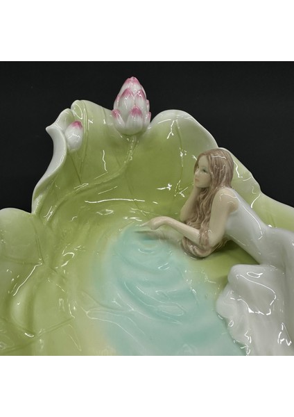 Unicorn Studio Porselen Su Perisi Dekoratif Biblo Tabak, Nilüfer Yapraklı Lüks Sunumluk, 26X17 cm modelleri